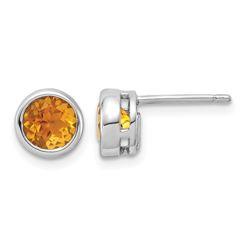 Sterling Silver Rhodium-plated Citrine Circle Stud Earrings