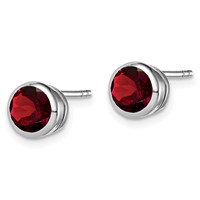 Sterling Silver Rhodium-plated Garnet Circle Stud Earrings view 2