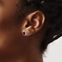 Sterling Silver Rhodium-plated Garnet Circle Stud Earrings view 3