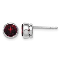 Sterling Silver Rhodium-plated Garnet Circle Stud Earrings view 1