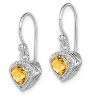 Sterling Silver Rhodium-plated Citrine Filigree Heart Dangle Earrings view 2