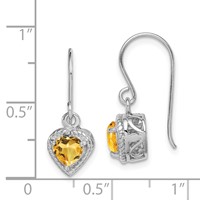 Sterling Silver Rhodium-plated Citrine Filigree Heart Dangle Earrings view 3