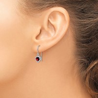 Sterling Silver Rhodium Plated Garnet Small Heart Earrings view 3
