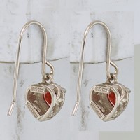 Sterling Silver Rhodium Plated Garnet Small Heart Earrings view 4