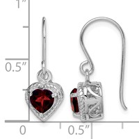 Sterling Silver Rhodium Plated Garnet Small Heart Earrings view 5