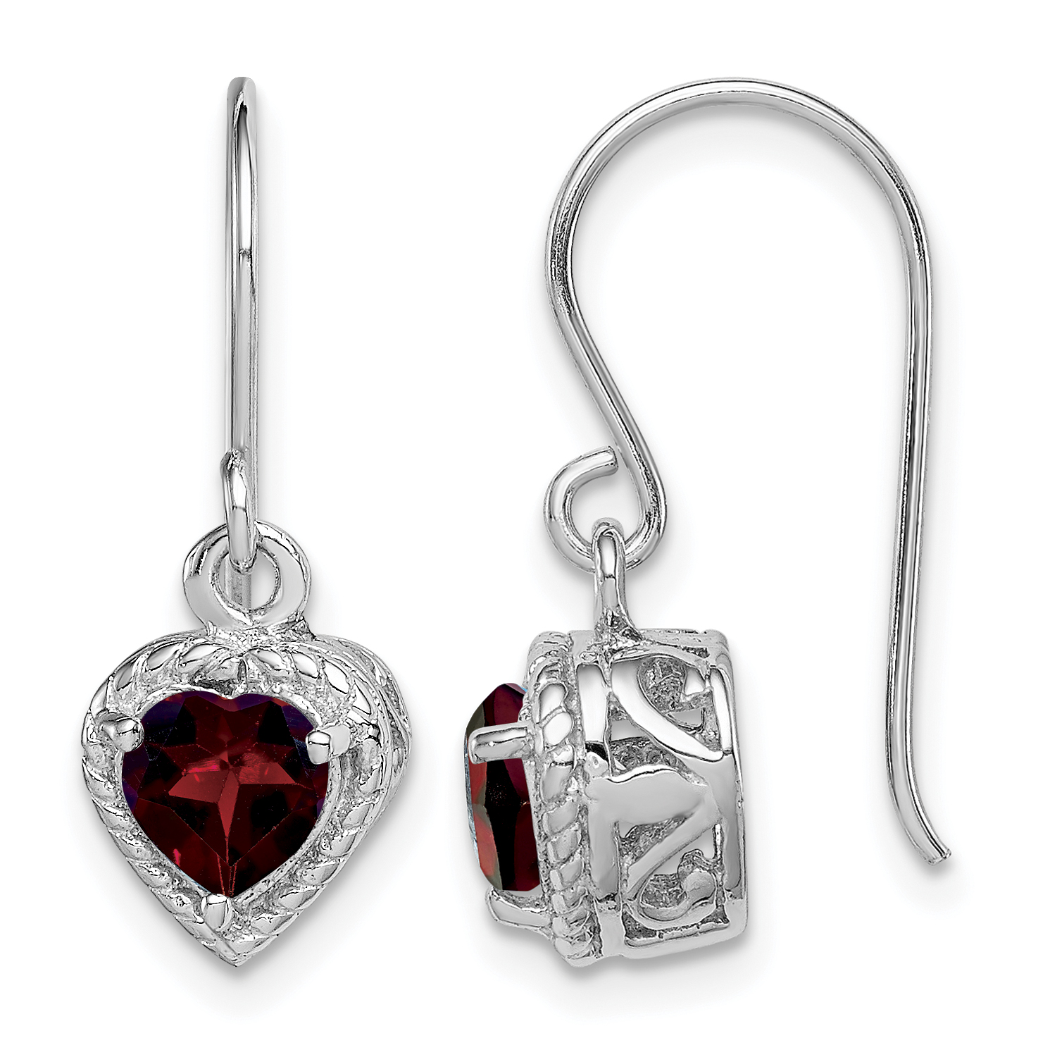 Sterling Silver Rhodium Plated Garnet Small Heart Earrings (QE9412GA)