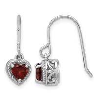 Sterling Silver Rhodium Plated Garnet Small Heart Earrings view 1