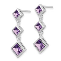 Sterling Silver Rhodium-plated Polished Amethyst Post Dangle Earrings view 2