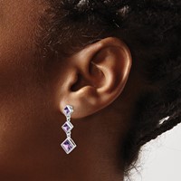 Sterling Silver Rhodium-plated Polished Amethyst Post Dangle Earrings view 3