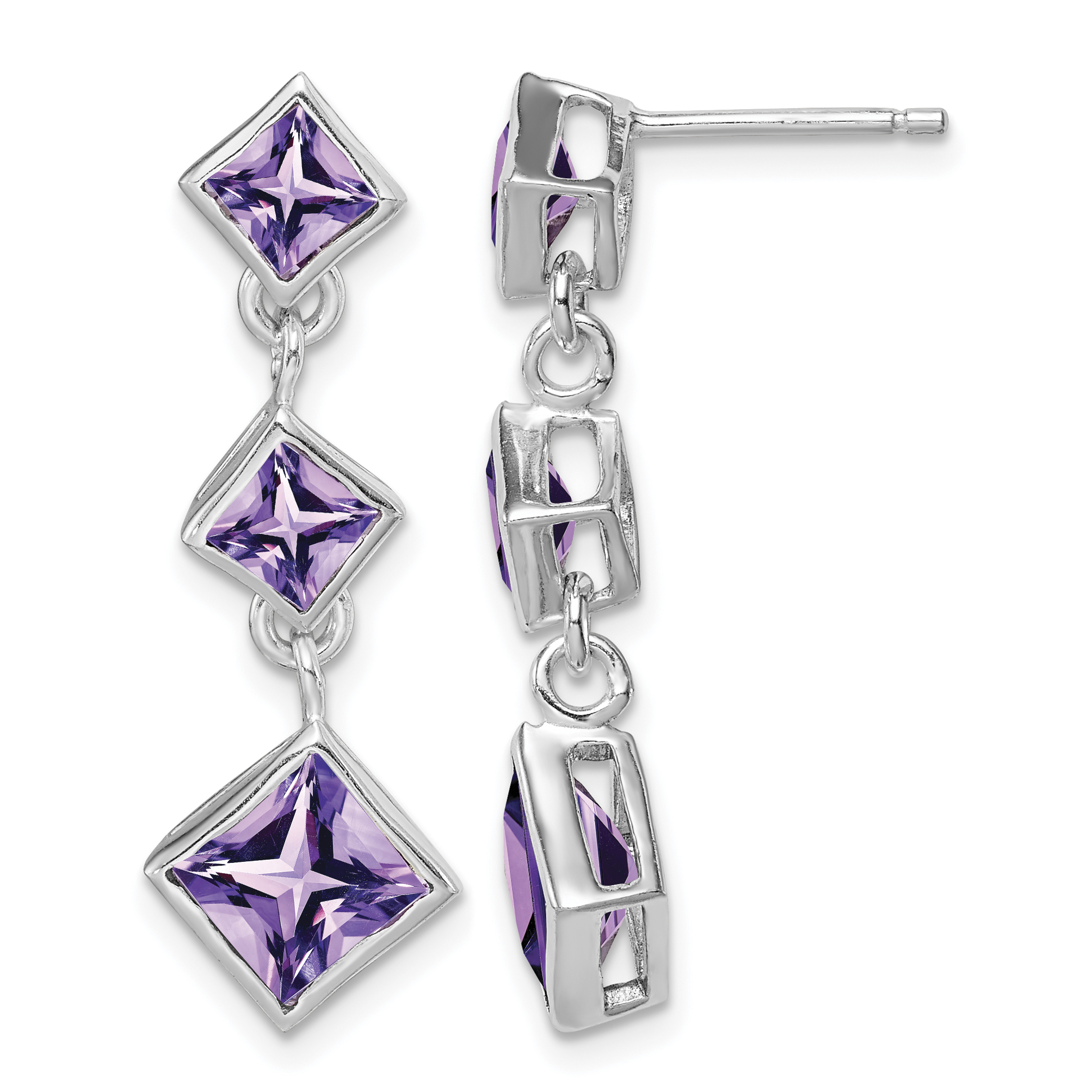 Sterling Silver Rhodium-plated Polished Amethyst Post Dangle Earrings (QE9413AM)