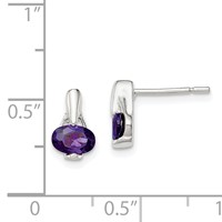 Sterling Silver Polished Oval Purple CZ Post Earrings view 4