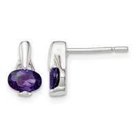 Sterling Silver Polished Oval Purple CZ Post Earrings view 1