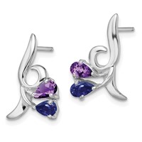 Sterling Silver Rhodium Plated Polished Amethyst and Iolite Post Earrings view 2