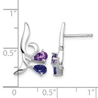 Sterling Silver Rhodium Plated Polished Amethyst and Iolite Post Earrings view 4
