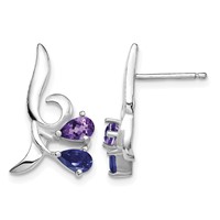 Sterling Silver Rhodium Plated Polished Amethyst and Iolite Post Earrings view 1