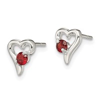Sterling Silver Polished Red CZ Heart Post Earrings view 2