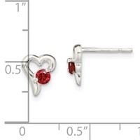 Sterling Silver Polished Red CZ Heart Post Earrings view 4