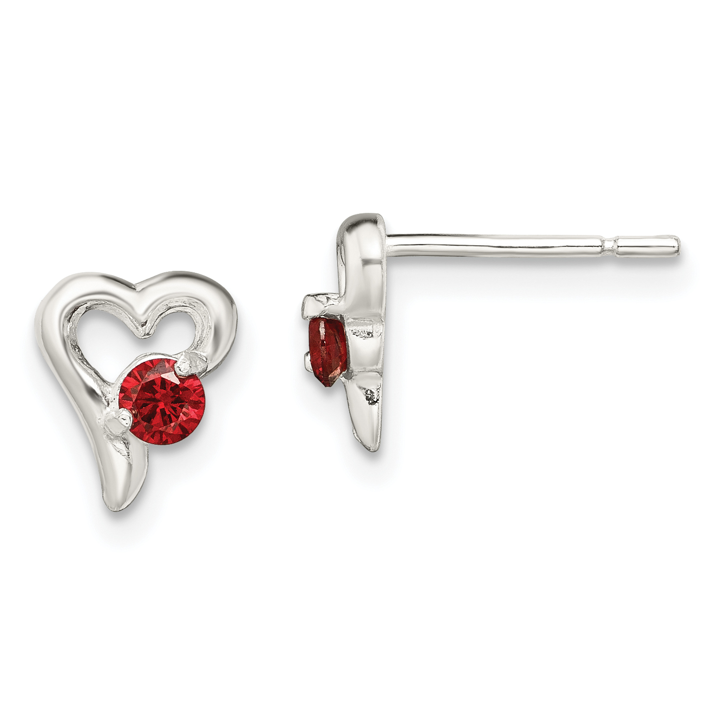 Sterling Silver Polished Red CZ Heart Post Earrings (QE9430)