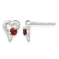 Sterling Silver Polished Red CZ Heart Post Earrings view 1