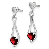 Sterling Silver Rhodium-plated Polished Garnet Heart Post Dangle Earrings view 2