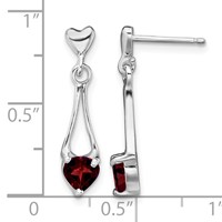 Sterling Silver Rhodium-plated Polished Garnet Heart Post Dangle Earrings view 4