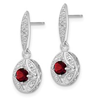 Sterling Silver Rhodium-plated Garnet and Diamond Dangle Earrings view 2