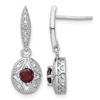 Sterling Silver Rhodium-plated Garnet and Diamond Dangle Earrings view 1
