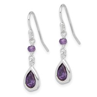 Sterling Silver Rhodium-plated Polish Purple CZ Teardrop Dangle Earrings view 2