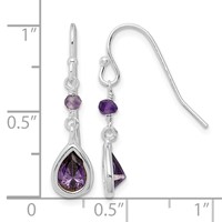 Sterling Silver Rhodium-plated Polish Purple CZ Teardrop Dangle Earrings view 4