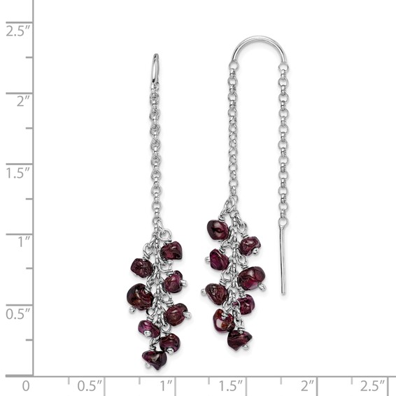 Sterling Silver Rhodium-plated Garnet Cluster Dangle Earrings