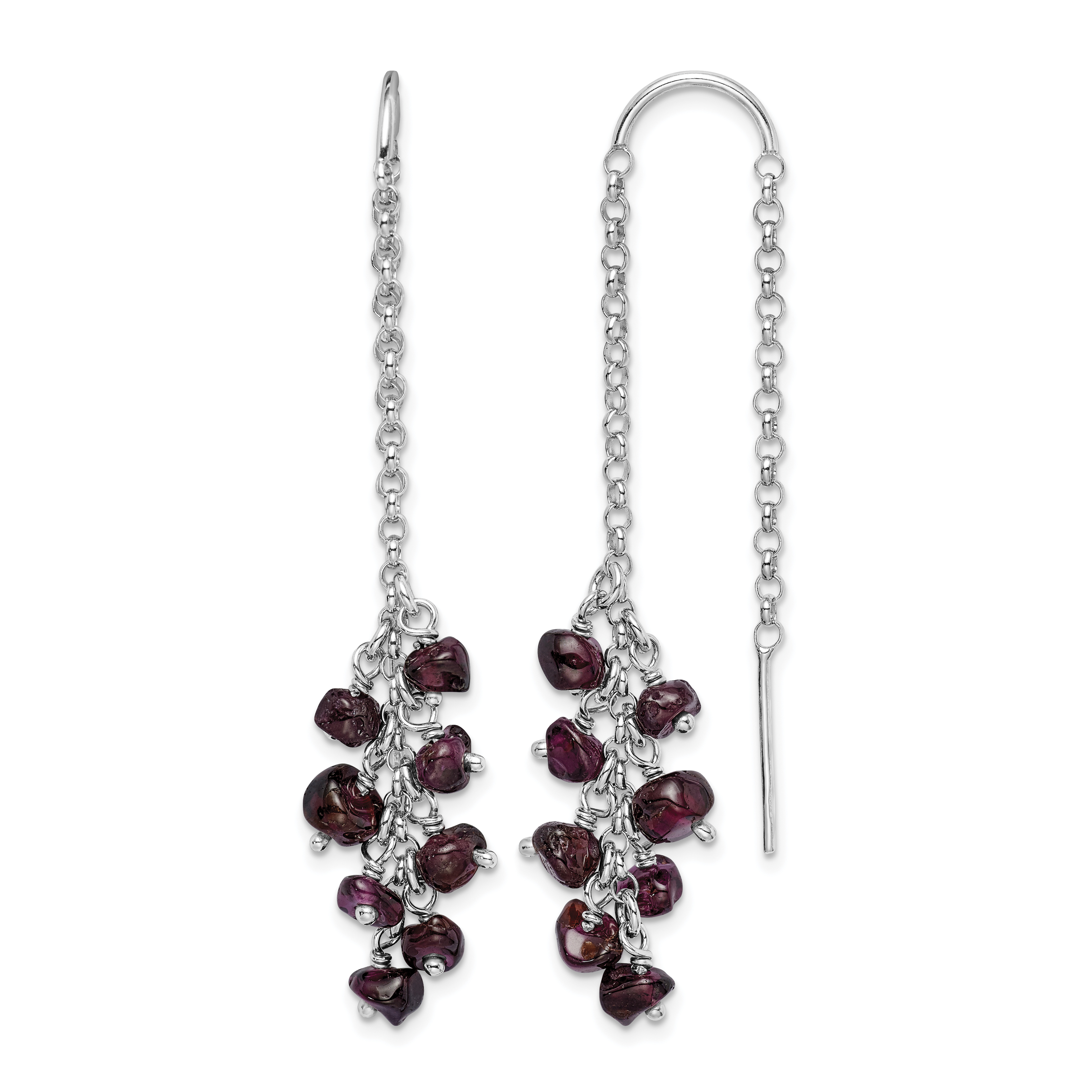Sterling Silver Rhodium-plated Garnet Cluster Dangle Earrings (QE9440)