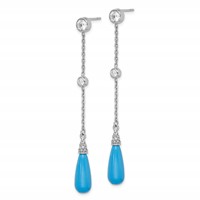 Sterling Silver Rhodium-plated Turquoise and CZ Post Dangle Earrings view 2
