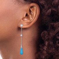 Sterling Silver Rhodium-plated Turquoise and CZ Post Dangle Earrings view 3