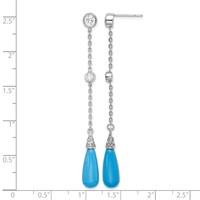 Sterling Silver Rhodium-plated Turquoise and CZ Post Dangle Earrings view 4