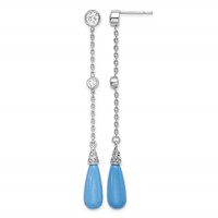 Sterling Silver Rhodium-plated Turquoise and CZ Post Dangle Earrings view 1
