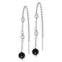 Sterling Silver RH-plated Polished & Beaded Black Onyx Threader Earrings view 2