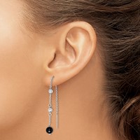 Sterling Silver RH-plated Polished & Beaded Black Onyx Threader Earrings view 3