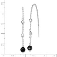 Sterling Silver RH-plated Polished & Beaded Black Onyx Threader Earrings view 4