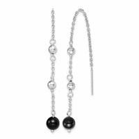 Sterling Silver RH-plated Polished & Beaded Black Onyx Threader Earrings view 1