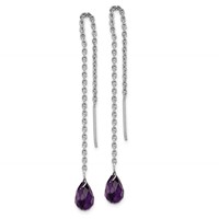 Sterling Silver Rhodium-plated Amethyst Bead Dangle Earrings view 2
