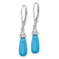 Sterling Silver Rhodium-plated Turquoise Stone Dangle Earrings view 2