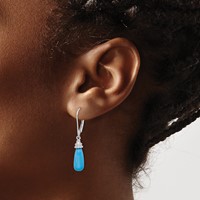 Sterling Silver Rhodium-plated Turquoise Stone Dangle Earrings view 3