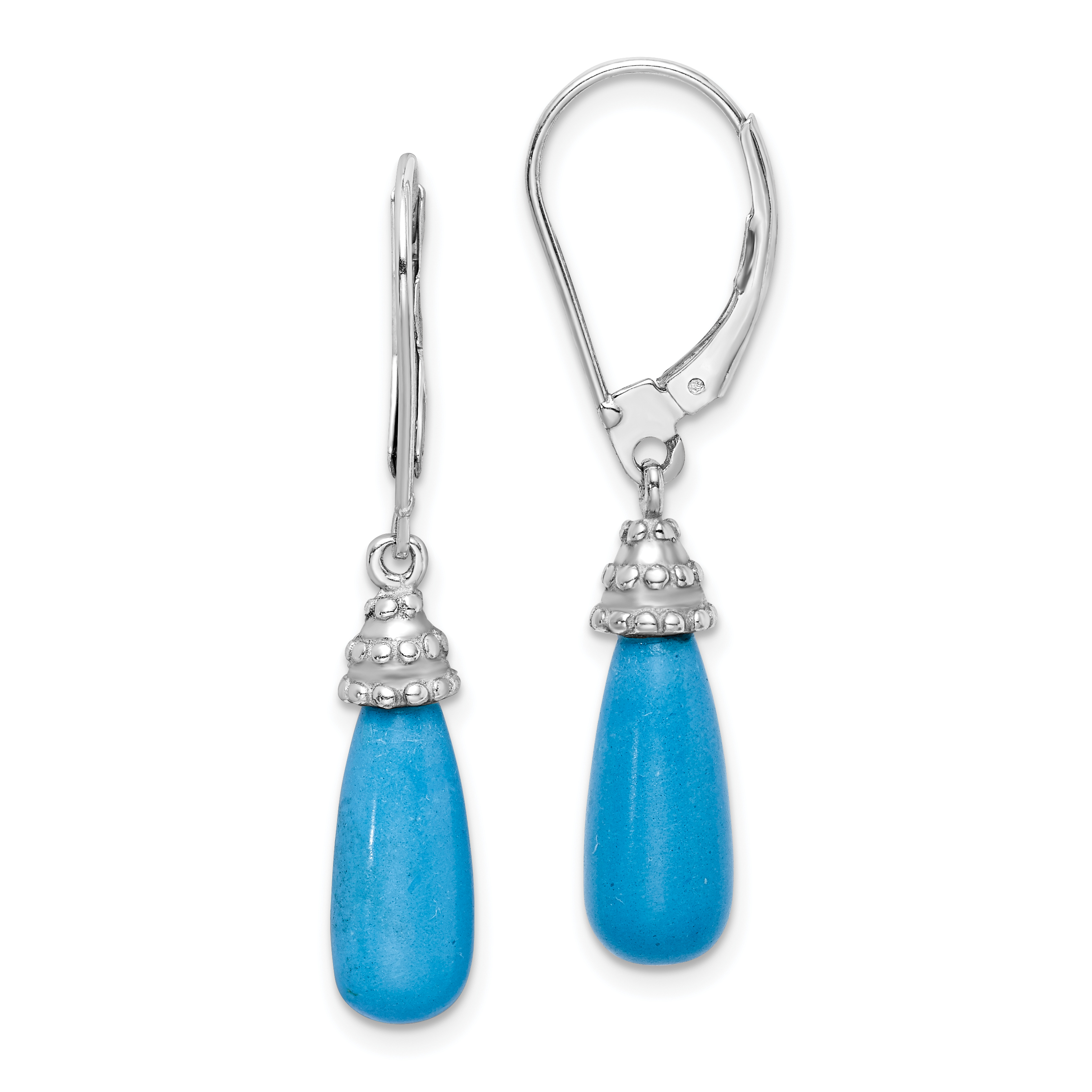 Sterling Silver Rhodium-plated Turquoise Stone Dangle Earrings (QE9453)