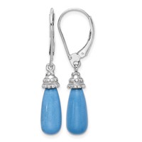 Sterling Silver Rhodium-plated Turquoise Stone Dangle Earrings view 1