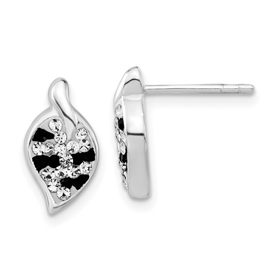 Sterling Silver Stellux Crystal Animal Print Leaf Shaped Post Earrings