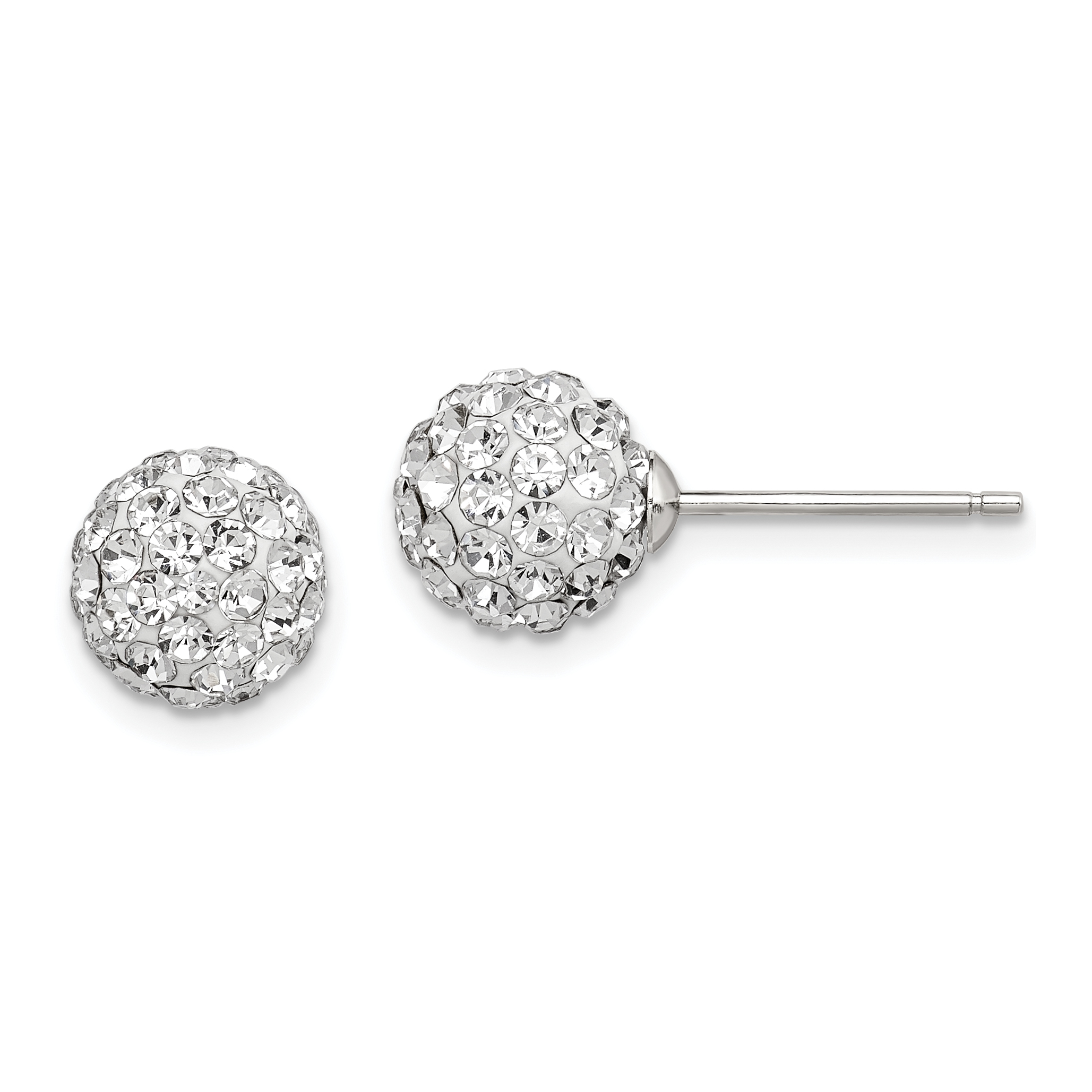 Sterling Silver Rhodium-plated Post 8mm White Czech Crystal Earrings (QE9538)