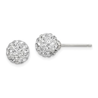 Sterling Silver Rhodium-plated Post 8mm White Czech Crystal Earrings
