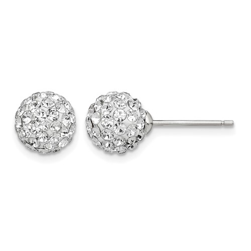 Sterling Silver Rhodium-plated Post 8mm White Czech Crystal Earrings