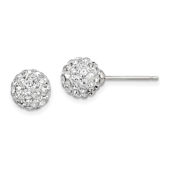 Sterling Silver Rhodium-plated Post 8mm White Czech Crystal Earrings