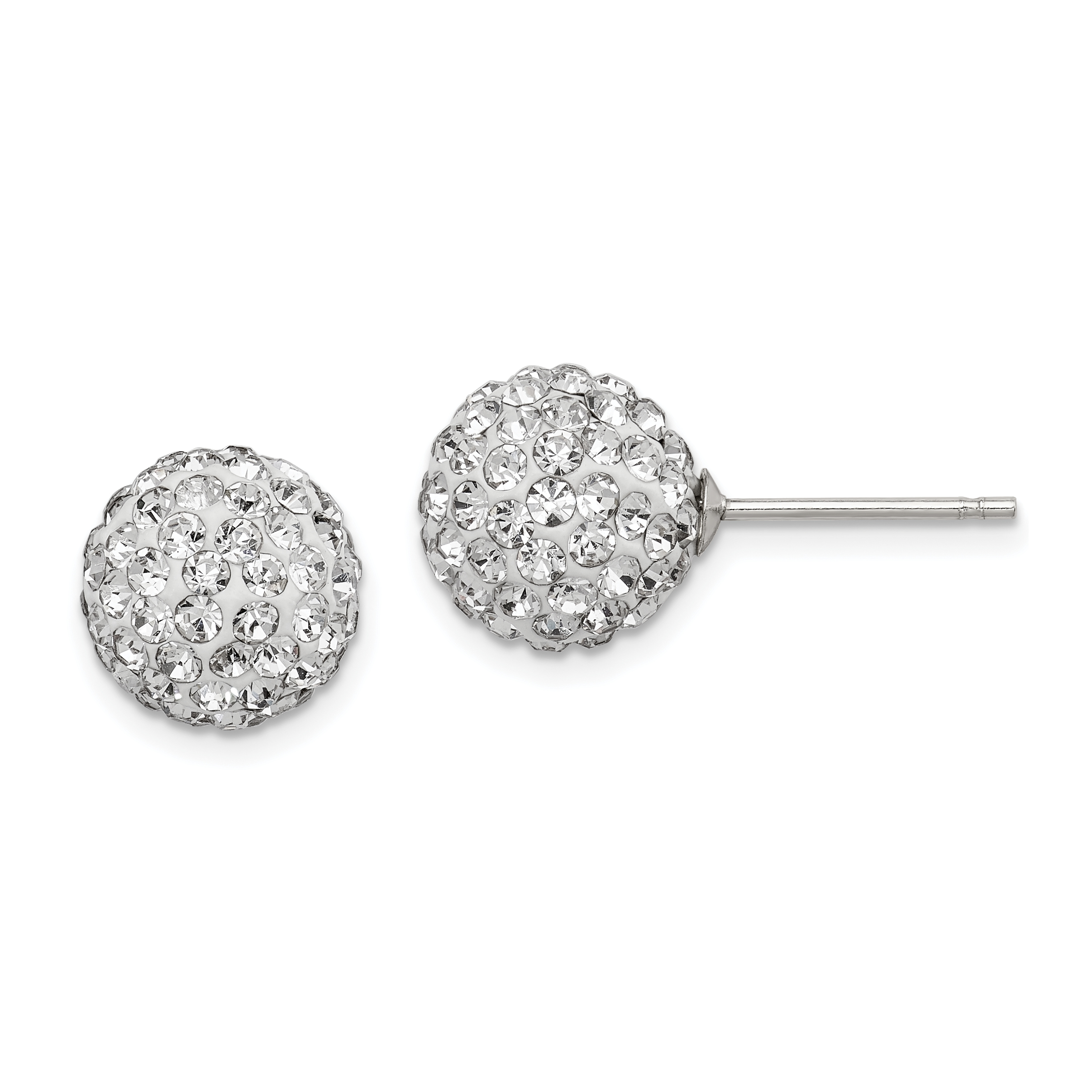 Sterling Silver Rhodium-plated 10mm White Czech Crystal Post Earrings (QE9539)